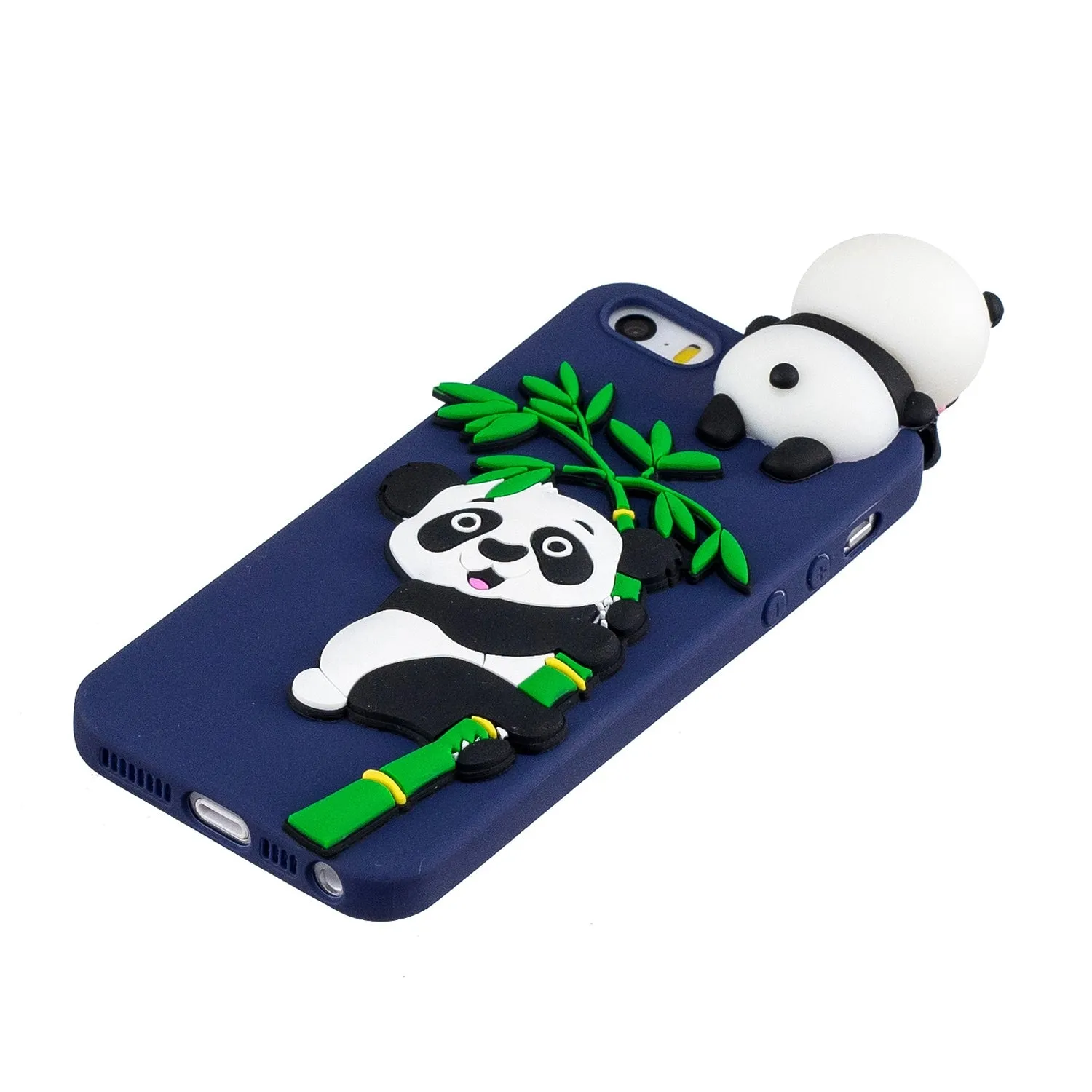 For iPhone 5/5S/SE/6/6S/6 Plus/6S Plus/7/8/7 Plus/8 Plus Phone Case 3D Cartoon Panda Bamboo Cellphone Back Shell Shockproof Smartphone Cover Royal blue