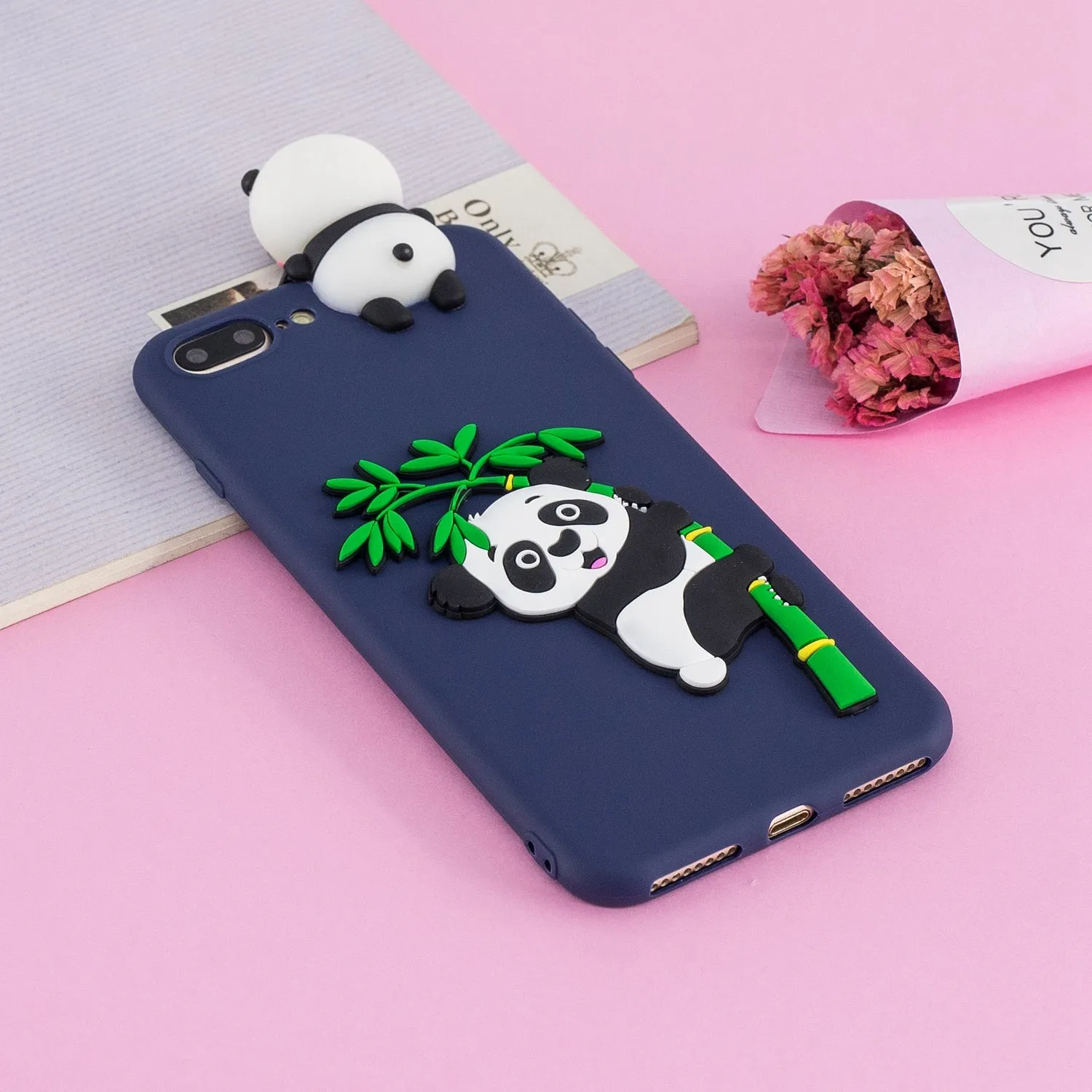 For iPhone 5/5S/SE/6/6S/6 Plus/6S Plus/7/8/7 Plus/8 Plus Phone Case 3D Cartoon Panda Bamboo Cellphone Back Shell Shockproof Smartphone Cover Royal blue