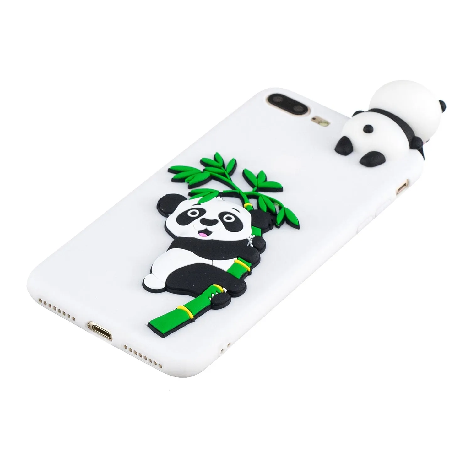 For iPhone 5/5S/SE/6/6S/6 Plus/6S Plus/7/8/7 Plus/8 Plus Phone Case 3D Cartoon Panda Bamboo Cellphone Back Shell Shockproof Smartphone Cover White
