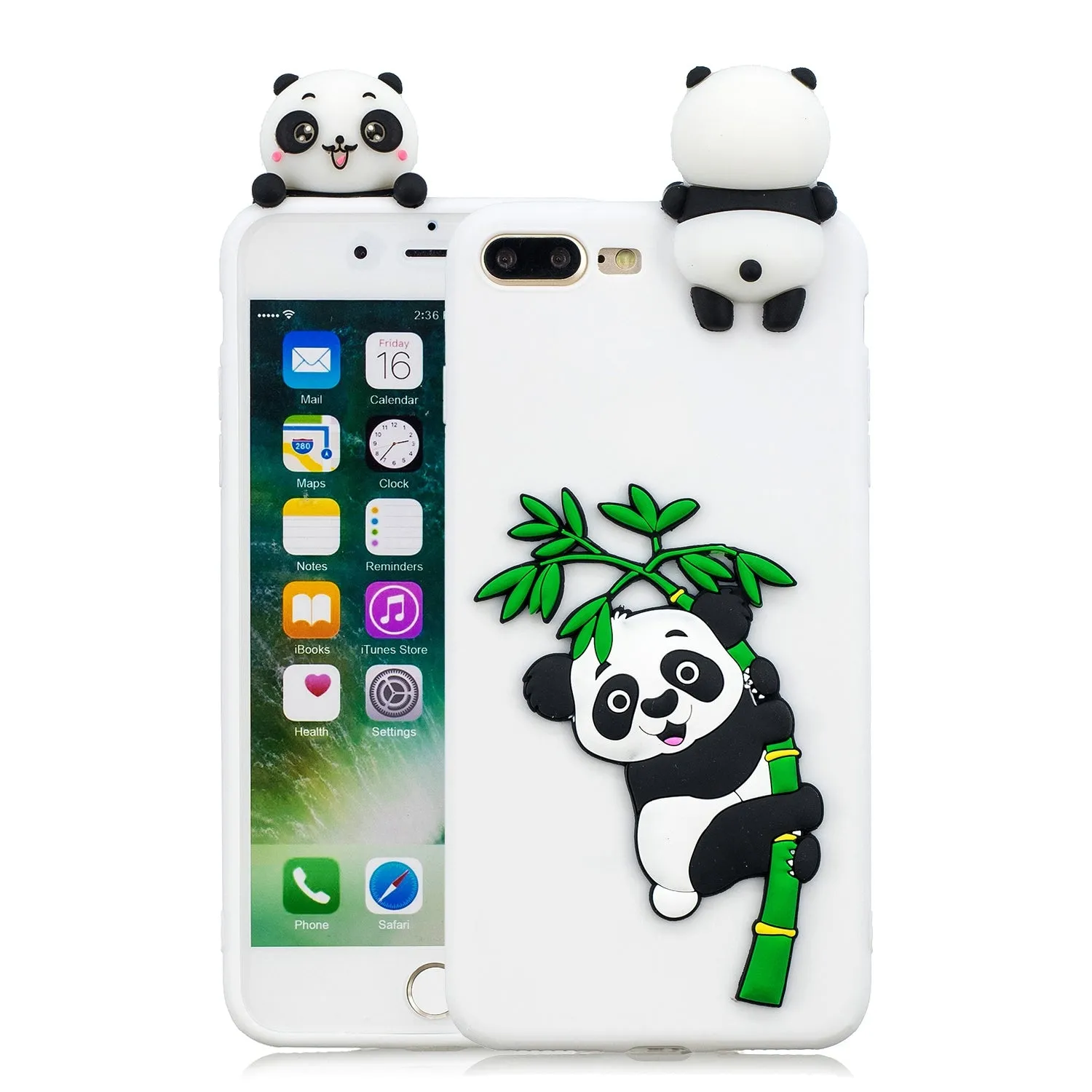 For iPhone 5/5S/SE/6/6S/6 Plus/6S Plus/7/8/7 Plus/8 Plus Phone Case 3D Cartoon Panda Bamboo Cellphone Back Shell Shockproof Smartphone Cover White