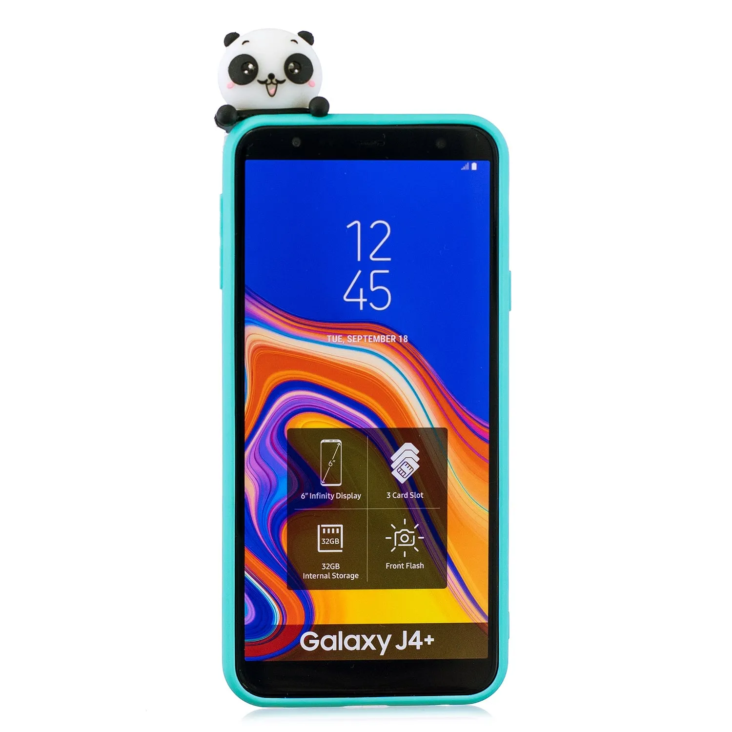 For Samsung J4 2018/J4 Plus Phone Case 3D Cartoon Panda Bamboo Cellphone Back Shell Shockproof Smartphone Cover Light blue