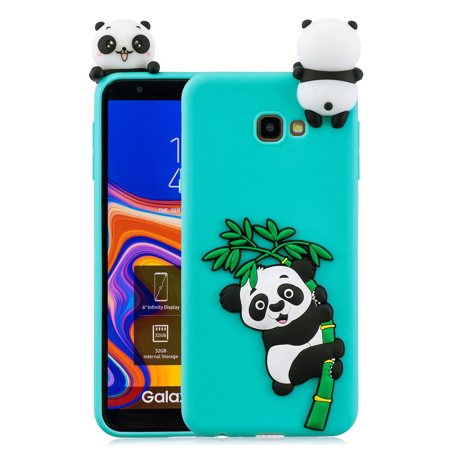 For Samsung J4 2018/J4 Plus Phone Case 3D Cartoon Panda Bamboo Cellphone Back Shell Shockproof Smartphone Cover Light blue