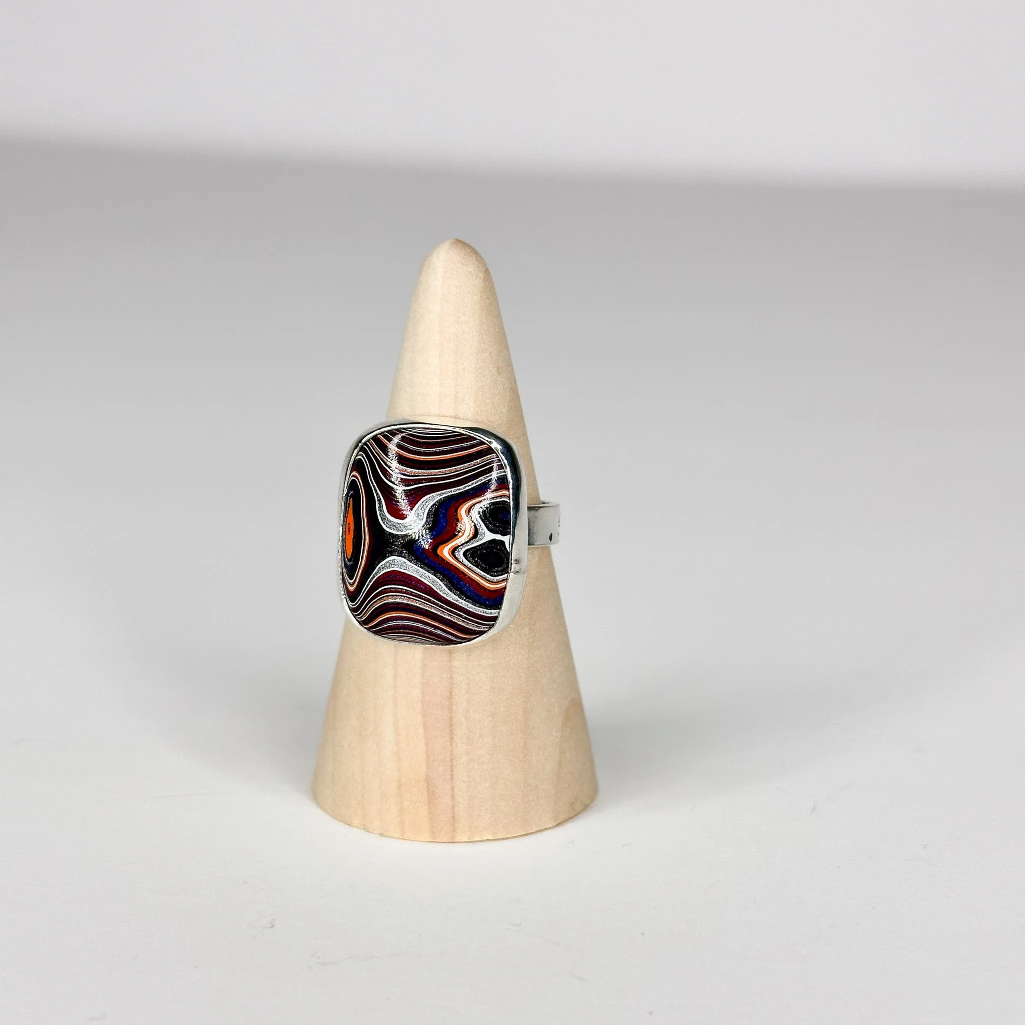 Fordite Sterling Silver Cigar Band Ring | Size 8