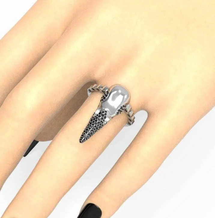 Forevermore- Paved Diamond Raven Skull Engagement Ring