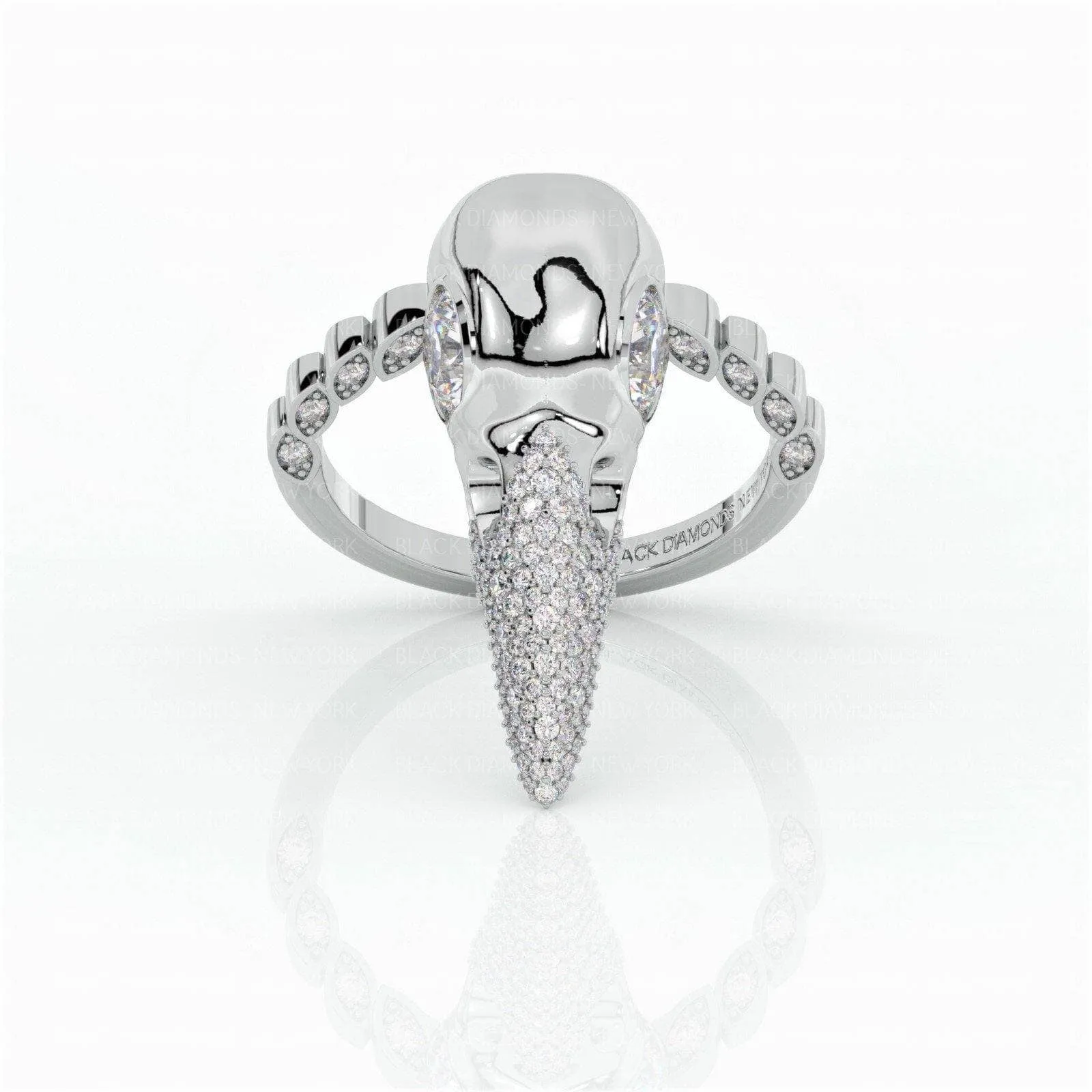 Forevermore- Paved Diamond Raven Skull Engagement Ring