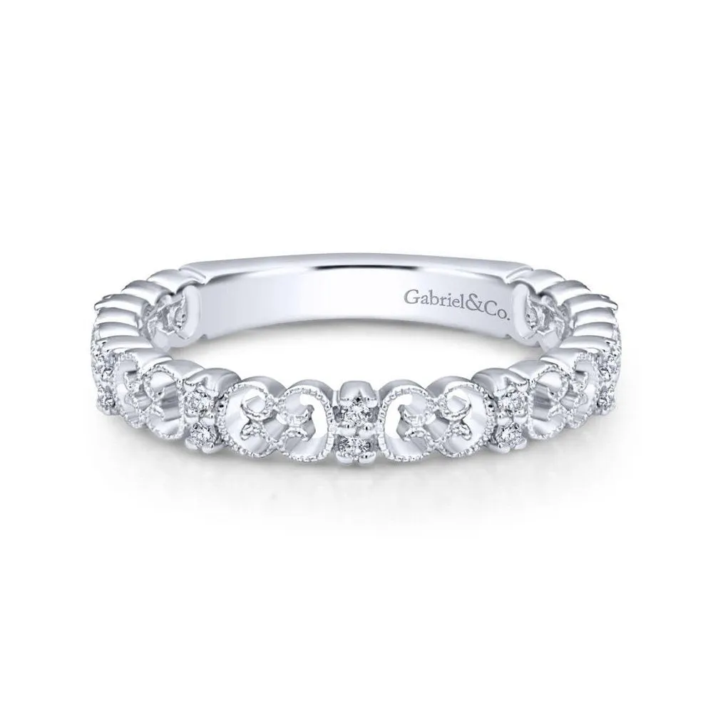 Gabriel & Co 14K White Gold Ornate Millgrain Diamond Ring