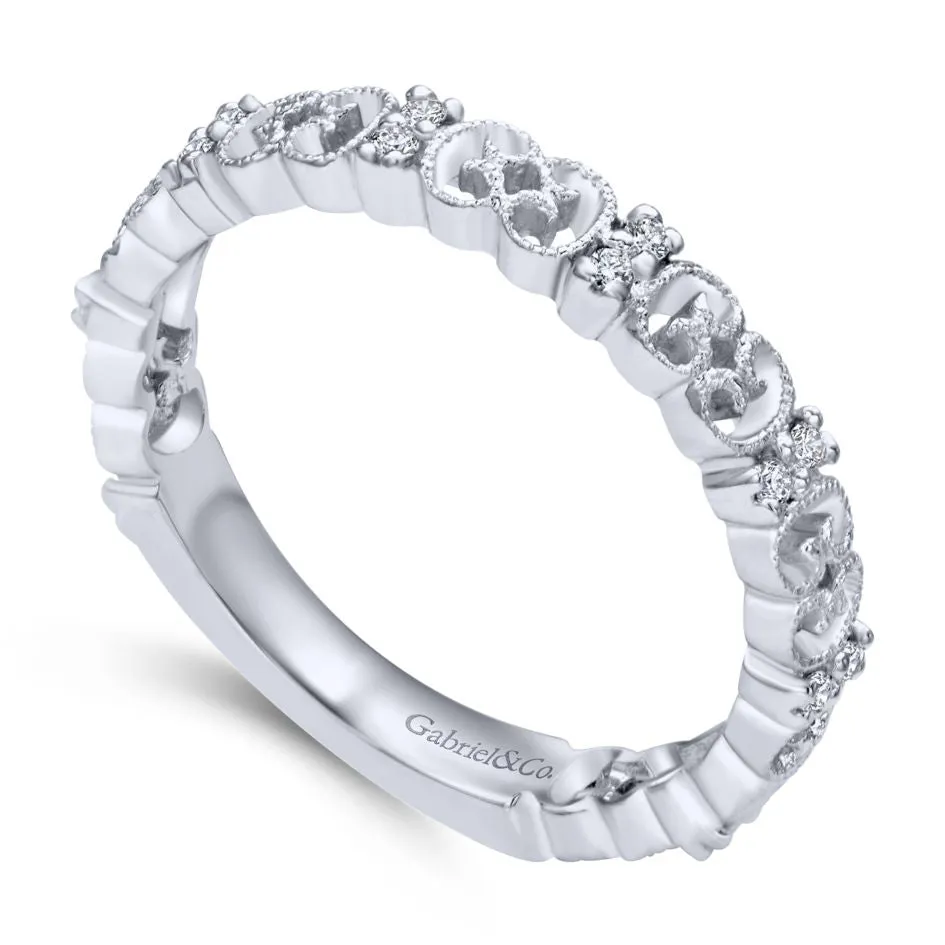 Gabriel & Co 14K White Gold Ornate Millgrain Diamond Ring