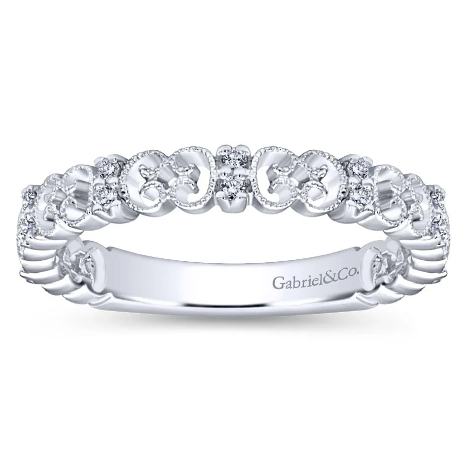 Gabriel & Co 14K White Gold Ornate Millgrain Diamond Ring