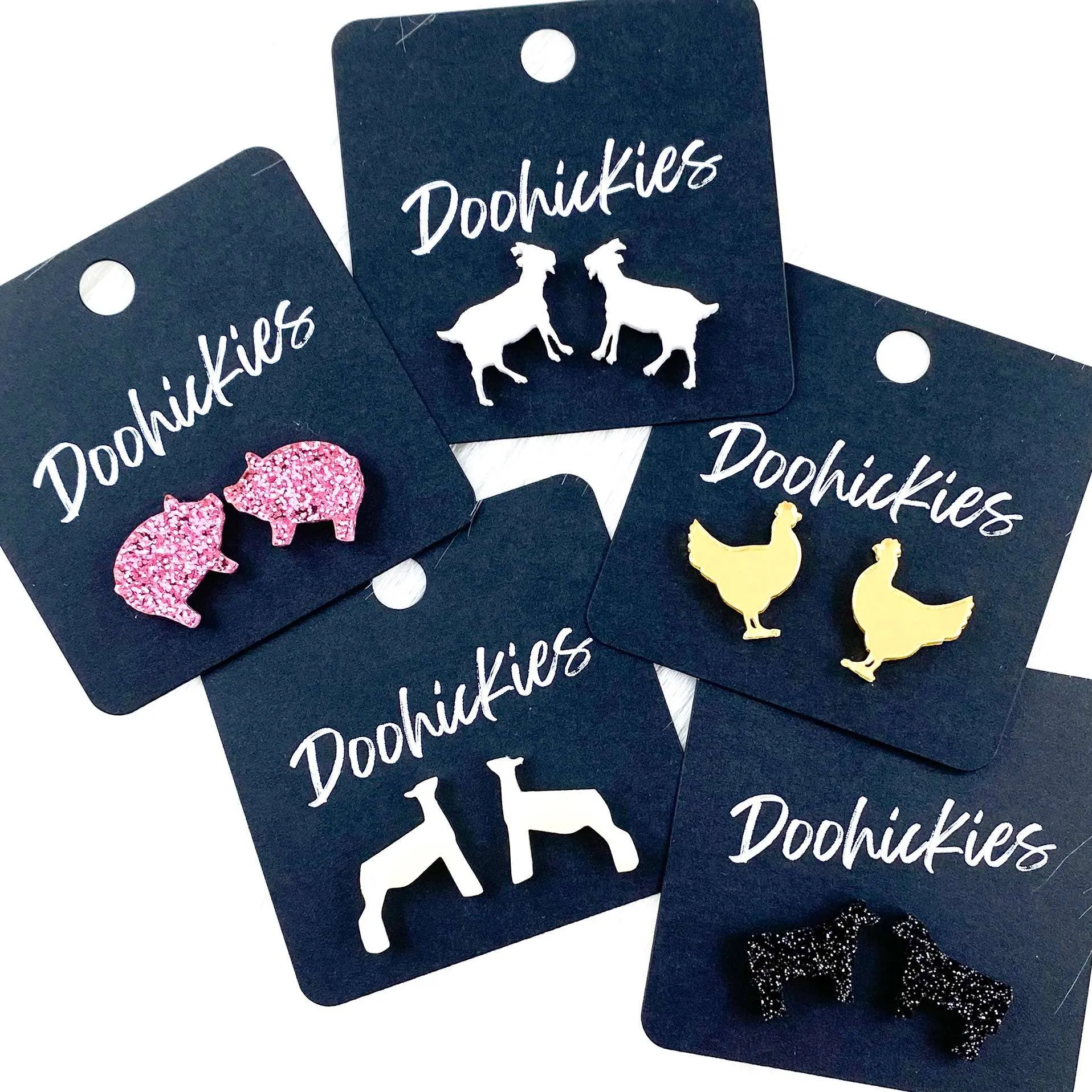 Goat Show Animal Studs -Western Earrings: White Goats Doohickie