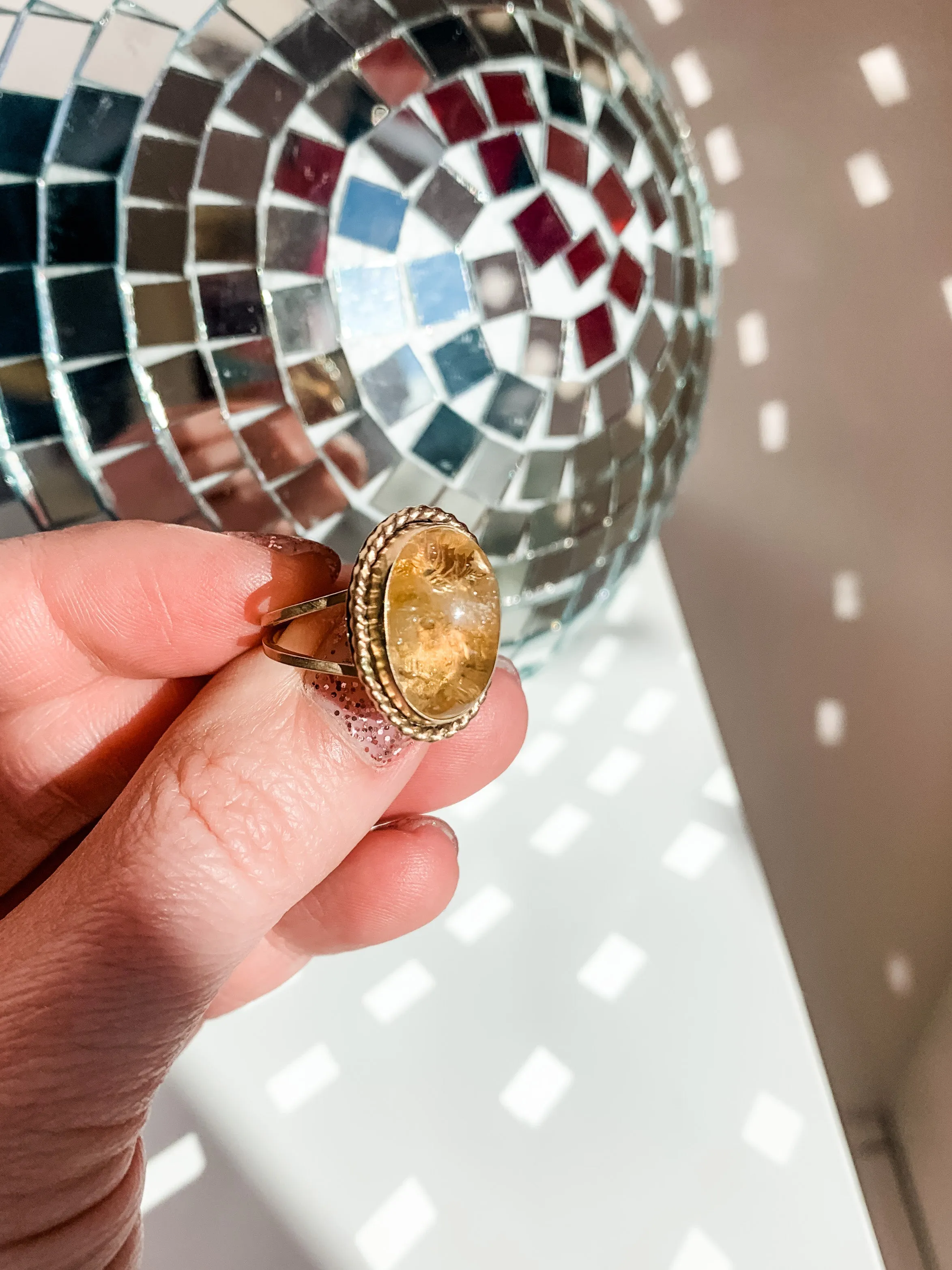 Gold and Citrine Antique Style Ring size 6.5