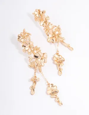 Gold Graduated Flower Tassel Cuff Earrings