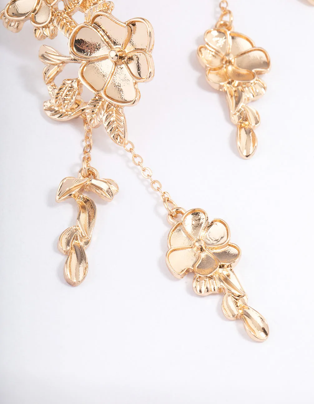 Gold Graduated Flower Tassel Cuff Earrings