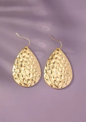 Gold Hammered Teardrop Metal Earrings
