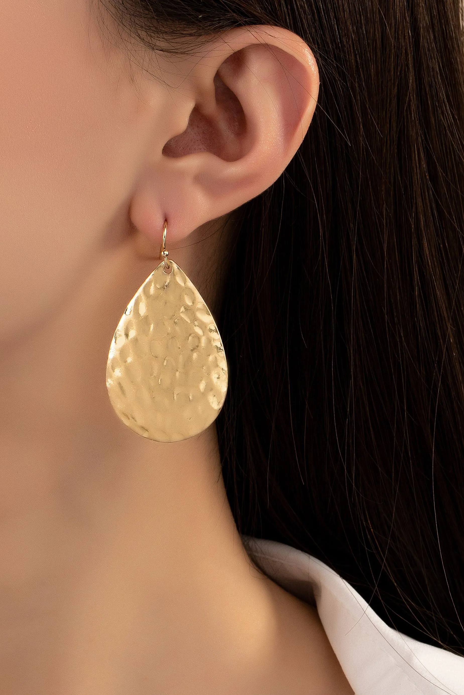 Gold Hammered Teardrop Metal Earrings