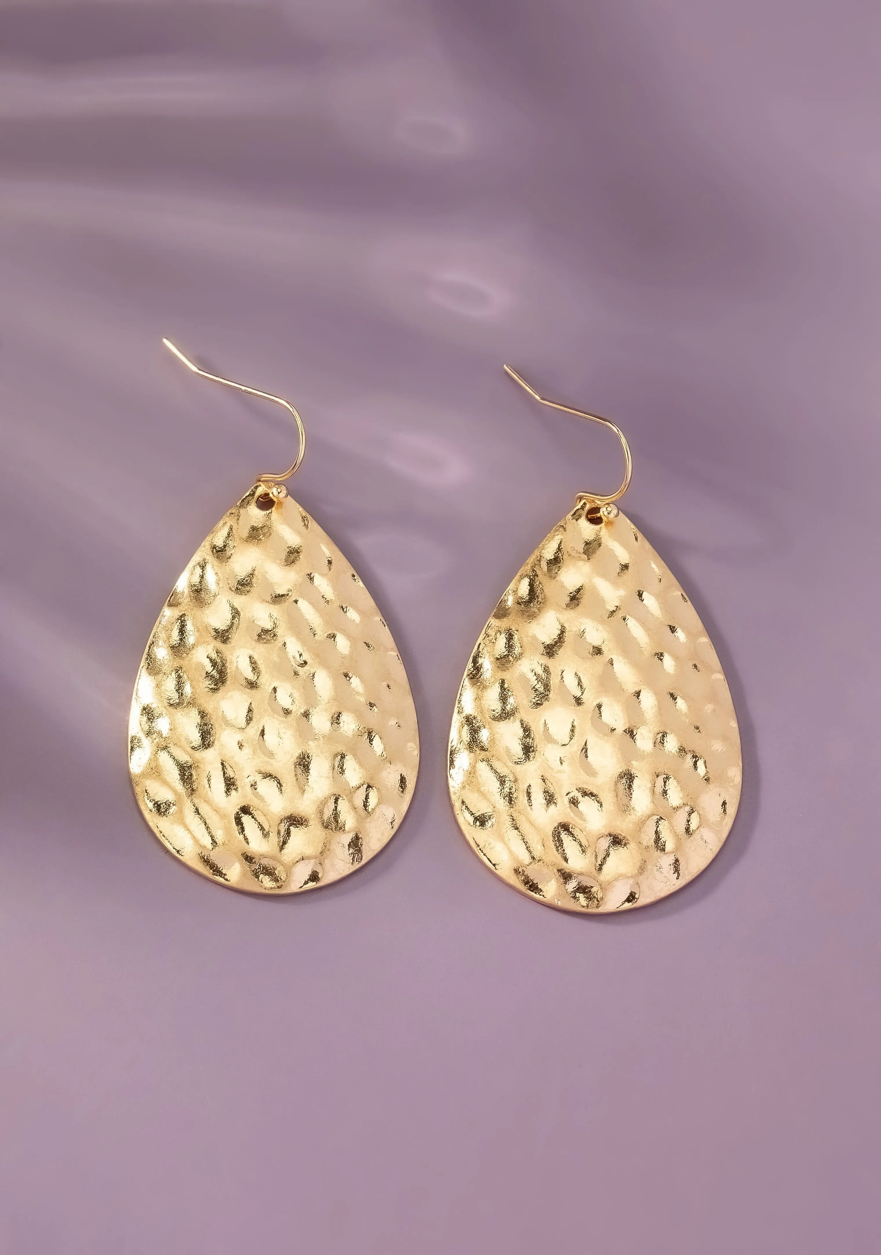 Gold Hammered Teardrop Metal Earrings