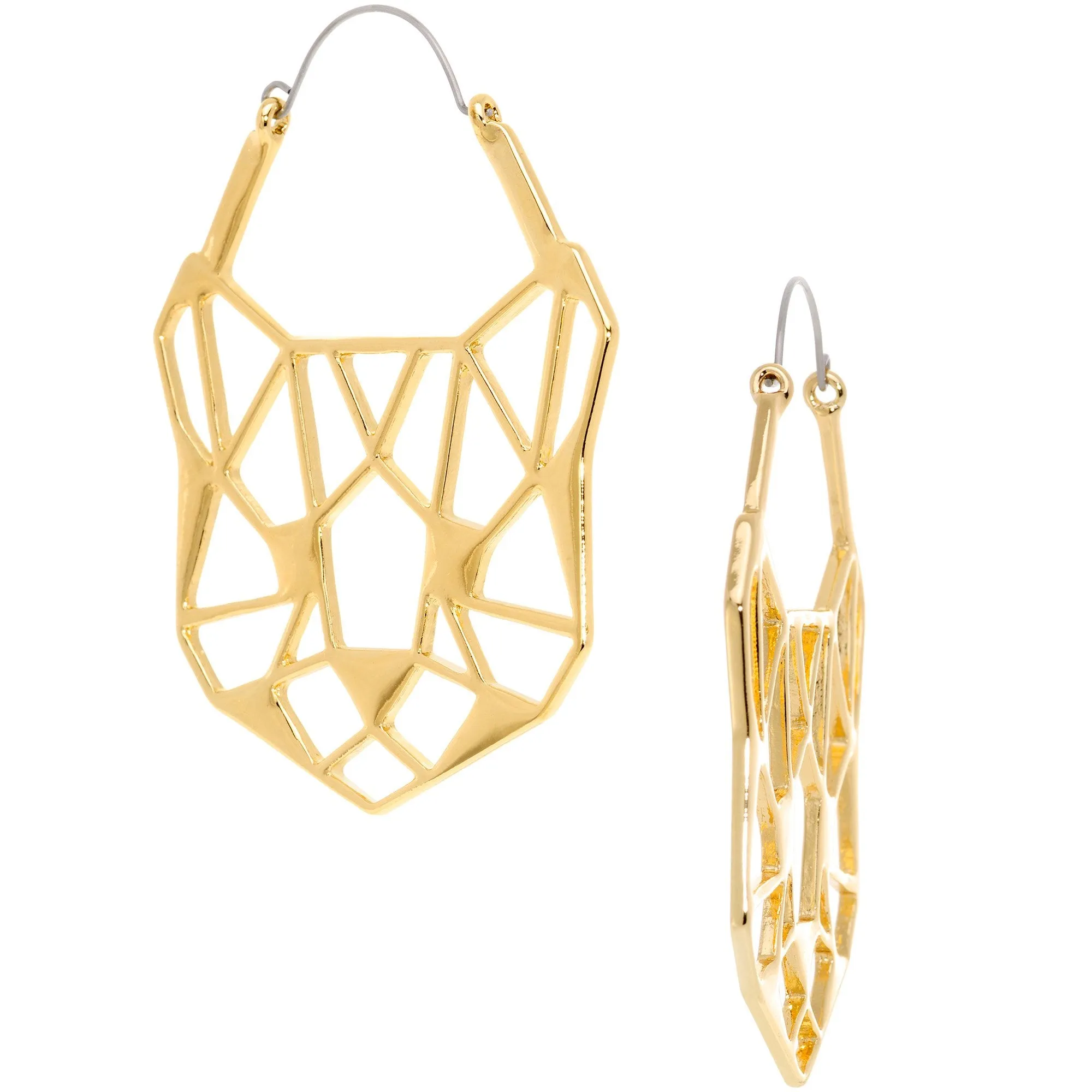 Gold Tone Geometric Cut Out Cat Panther Tunnel Plug Earrings