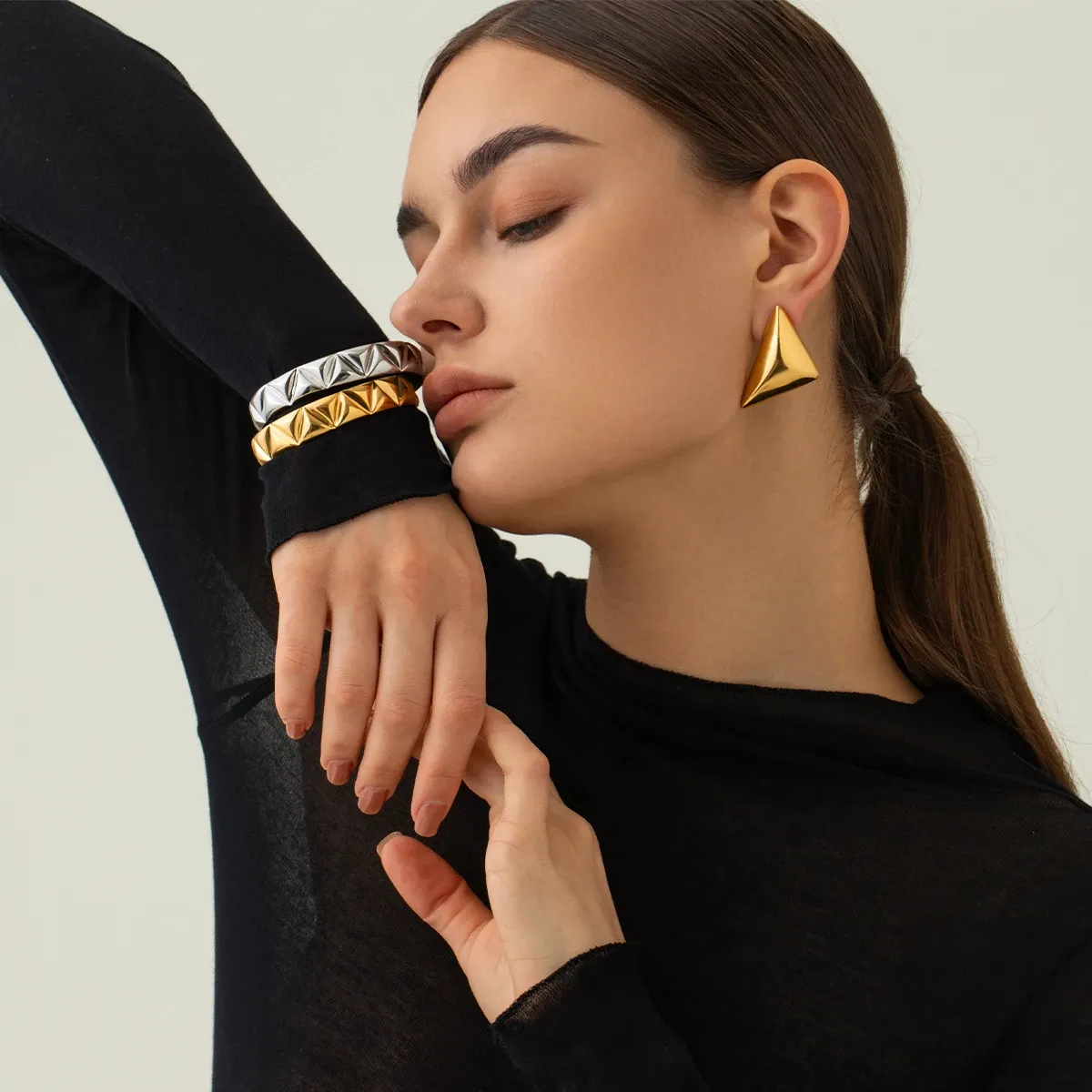 Golden Triangle Pendant Earrings