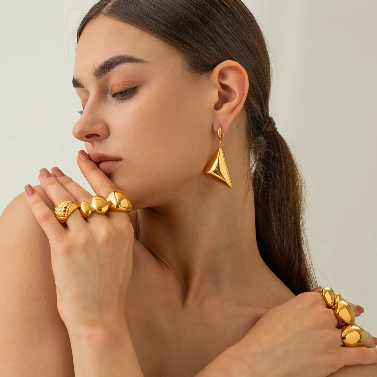 Golden Triangle Pendant Earrings