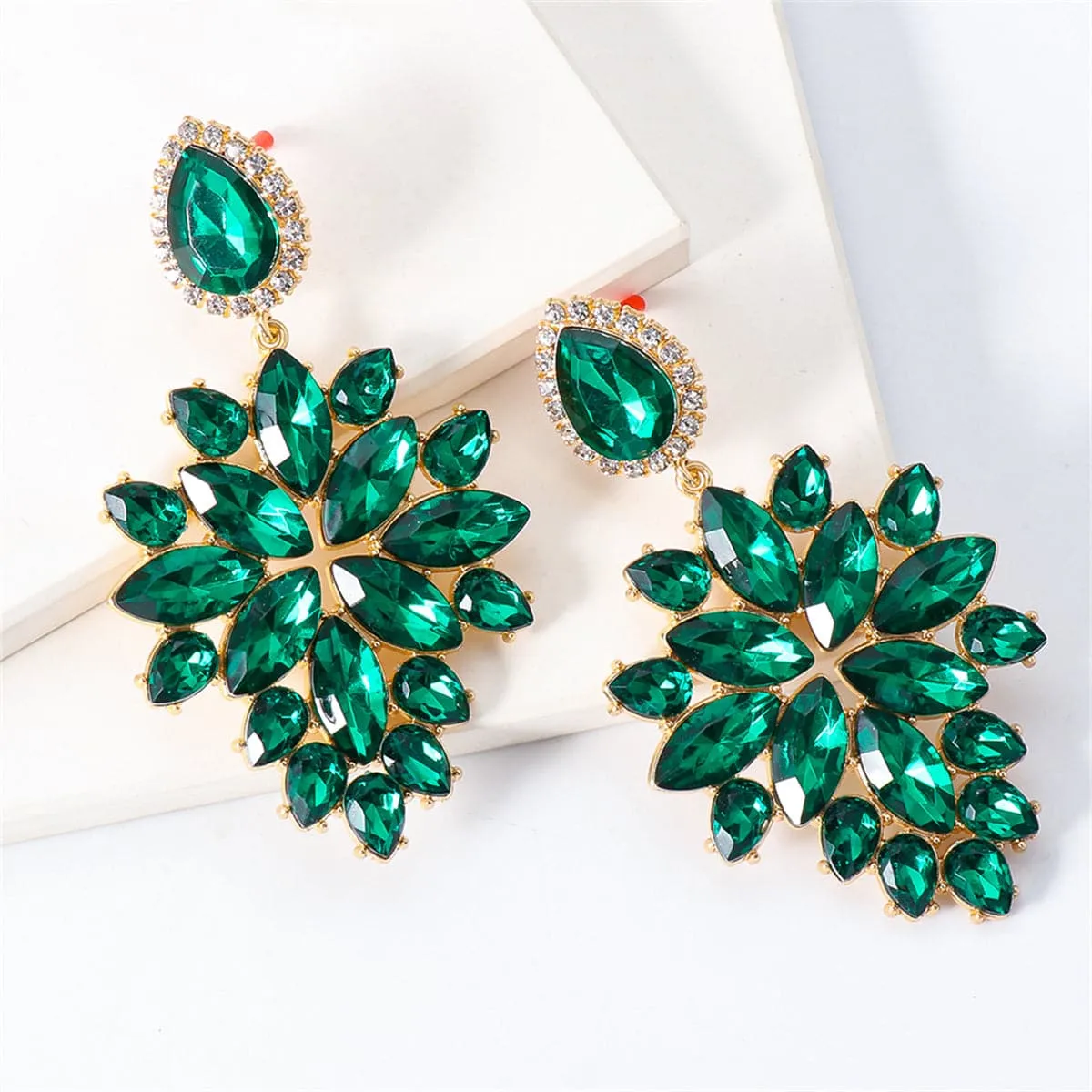 Green Cubic Zirconia & Crystal 18K Gold-Plated Ornate Drop Earrings