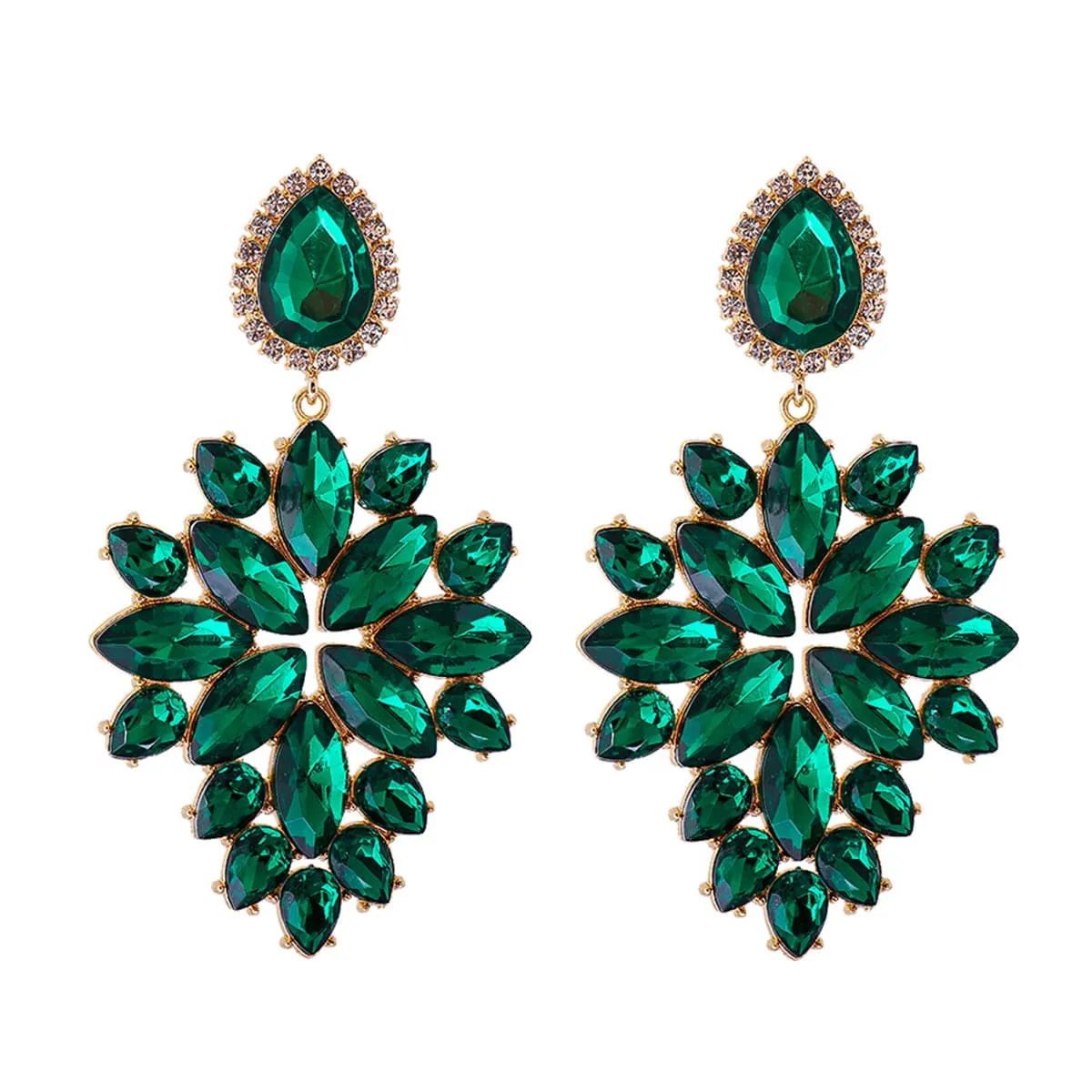Green Cubic Zirconia & Crystal 18K Gold-Plated Ornate Drop Earrings
