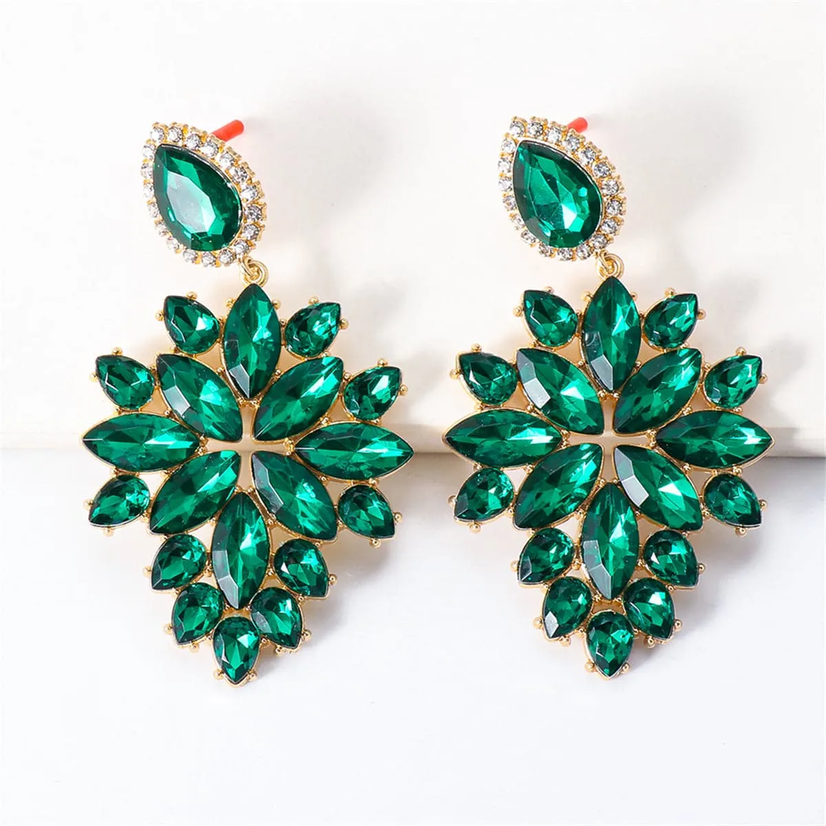 Green Cubic Zirconia & Crystal 18K Gold-Plated Ornate Drop Earrings