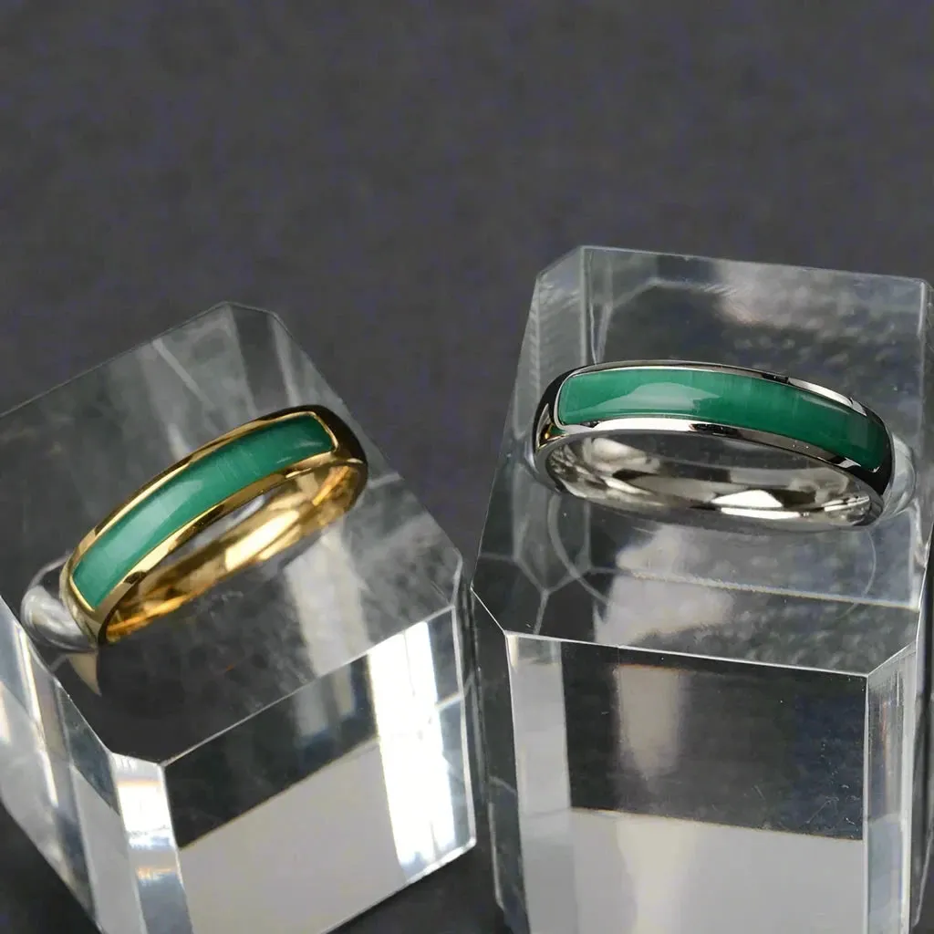 Green Opal Simulated Emerald Green Titanium Steel Ring