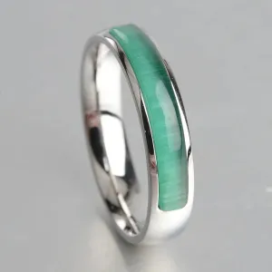 Green Opal Simulated Emerald Green Titanium Steel Ring