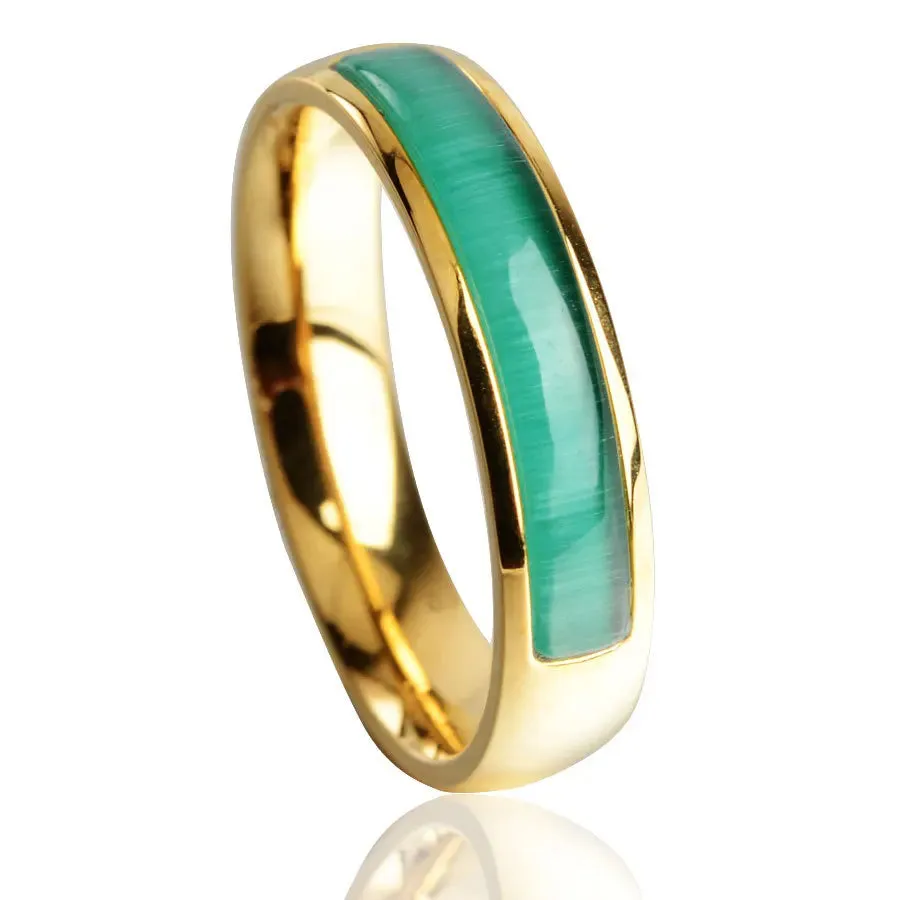 Green Opal Simulated Emerald Green Titanium Steel Ring