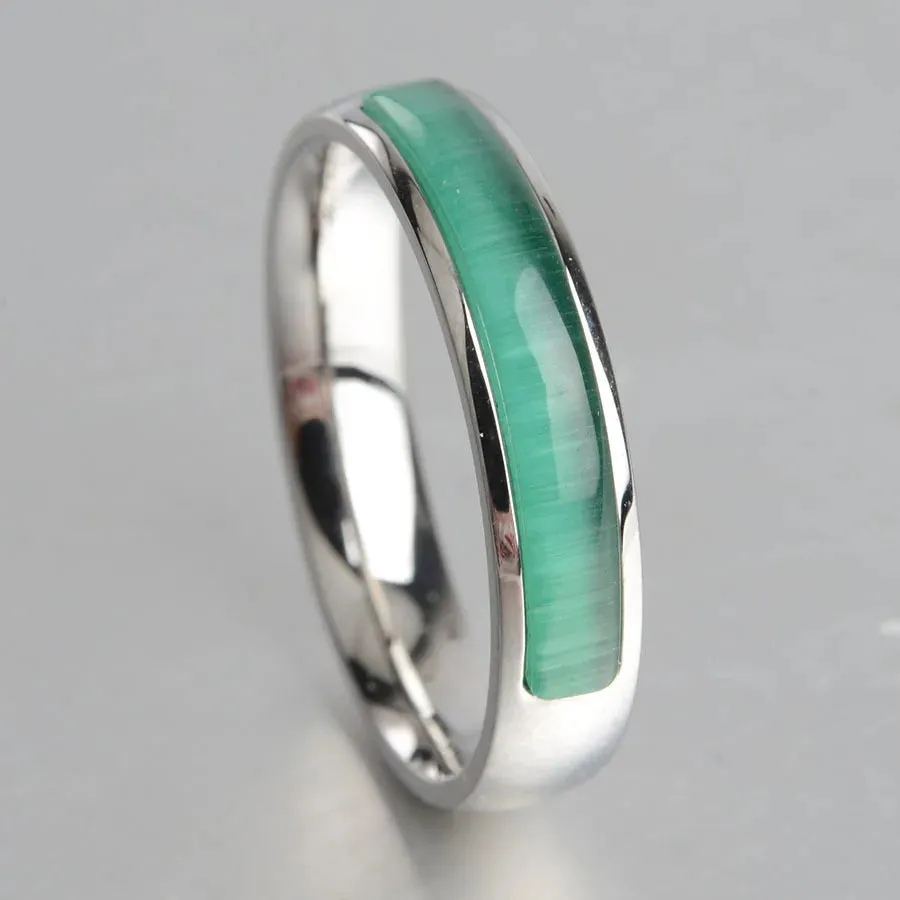 Green Opal Simulated Emerald Green Titanium Steel Ring