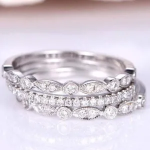 Half Eternity 3PC Stacking Wedding Band Set