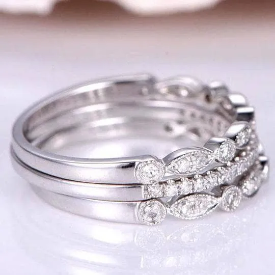 Half Eternity 3PC Stacking Wedding Band Set