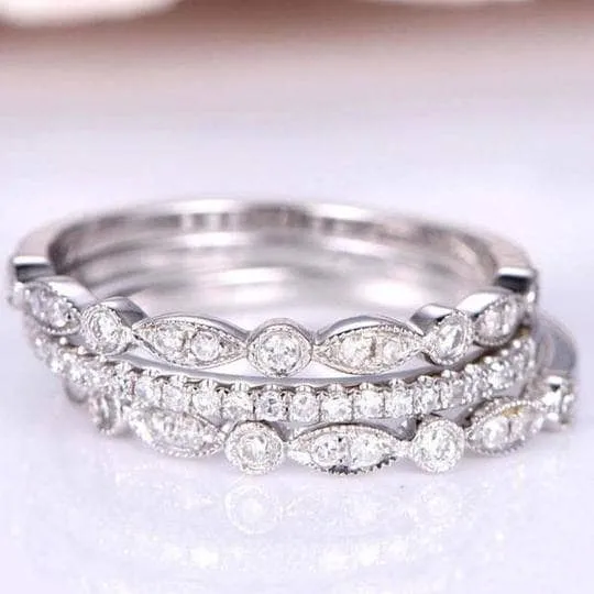 Half Eternity 3PC Stacking Wedding Band Set