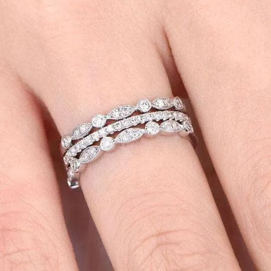 Half Eternity 3PC Stacking Wedding Band Set