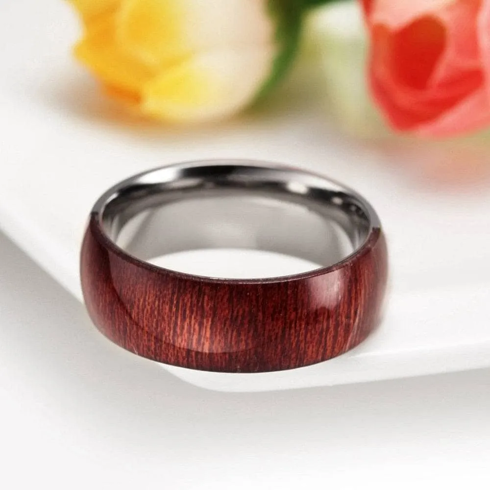 Half Wood Inlay Men's Titanium Wedding Band