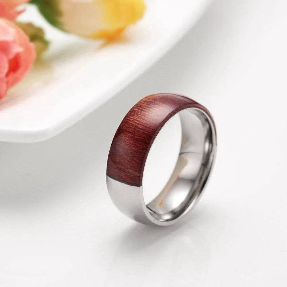 Half Wood Inlay Men's Titanium Wedding Band