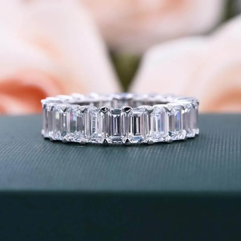 Halo Emerald Cut Ring & Diamond Wedding Band Set