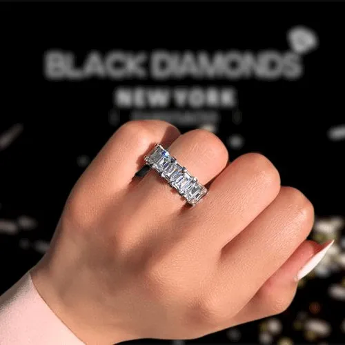 Halo Emerald Cut Ring & Diamond Wedding Band Set