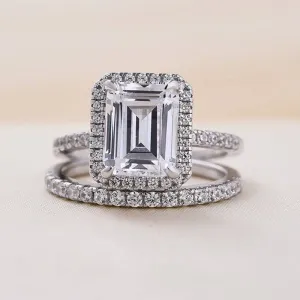 Halo Emerald Cut Simulated Diamonds Wedding Ring Set