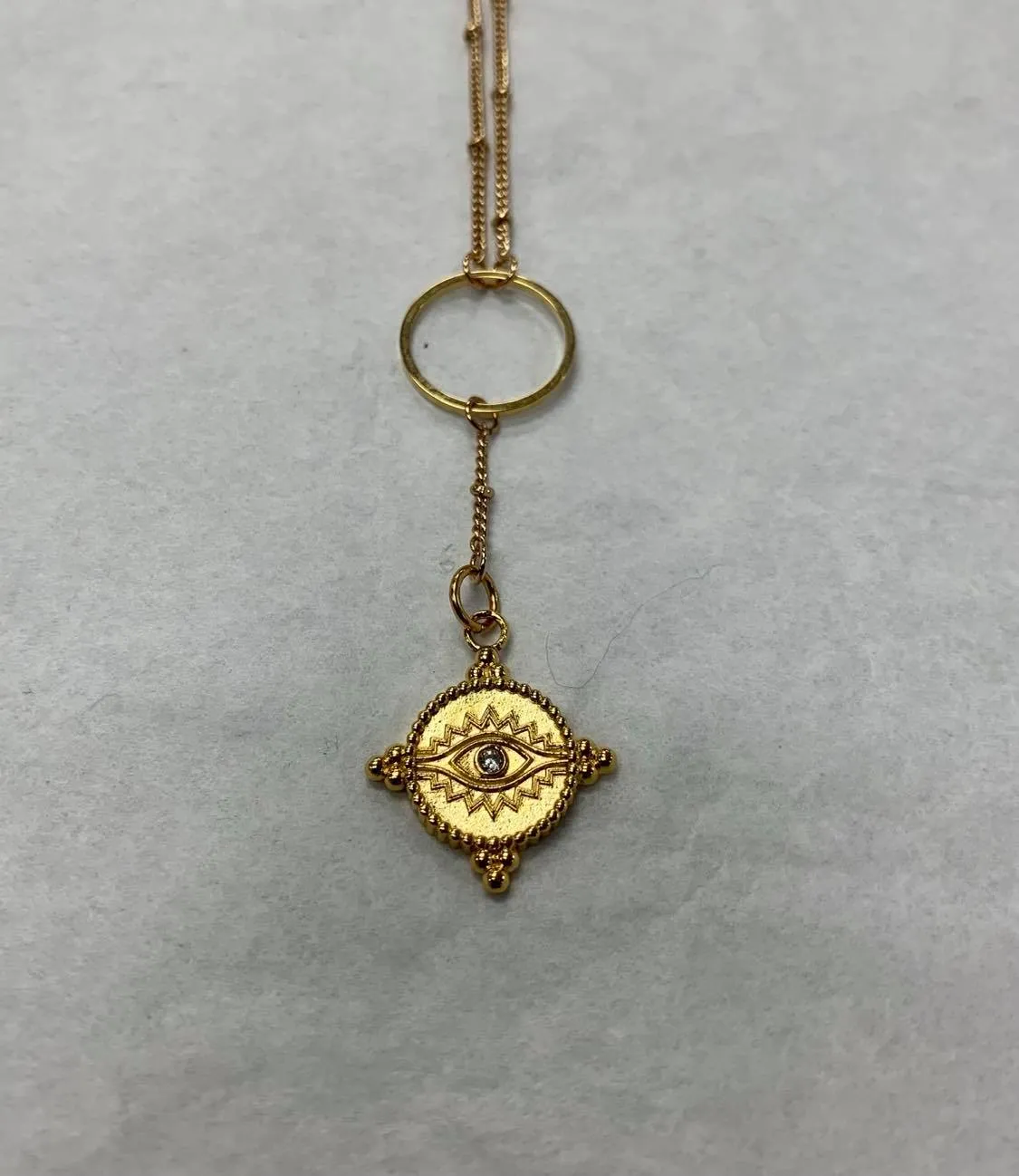 Handcrafted Evil Eye Drop Coin - Ornate Gold Plated