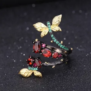 Handmade Adjustable 1.81Ct Natural Garnet Branch Rings