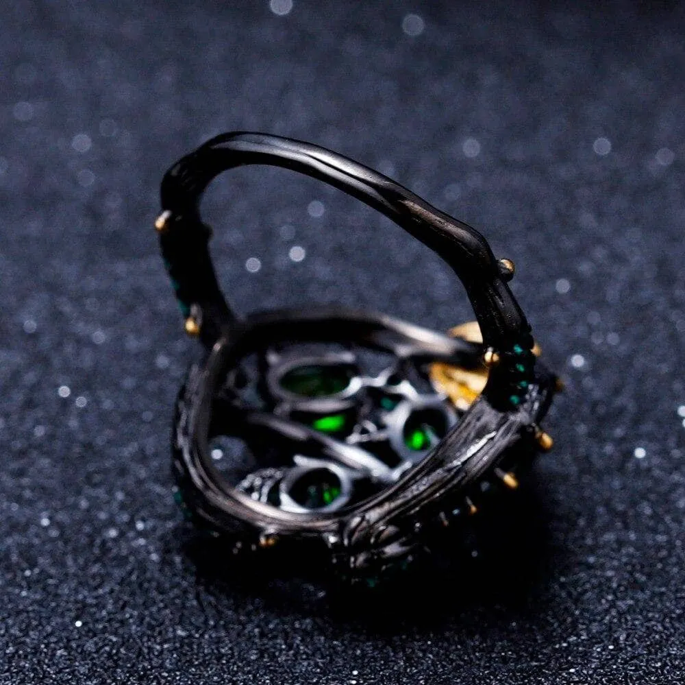 Handmade Chrome Diopside Gemstone Gold Bee on Branch Rings