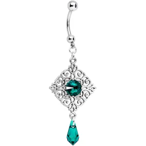 Handmade Green Rhom Dangle Belly Ring Created with Crystals