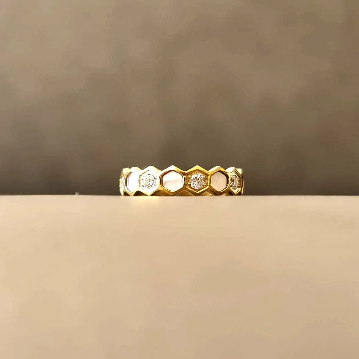 Honeycomb Gold - Titanium Womens Ring