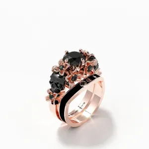 I Do Wedding Rings - 1.5 Ct Round Cut Diamond Skull Wedding Rings in 14K White Gold and Black Enamel