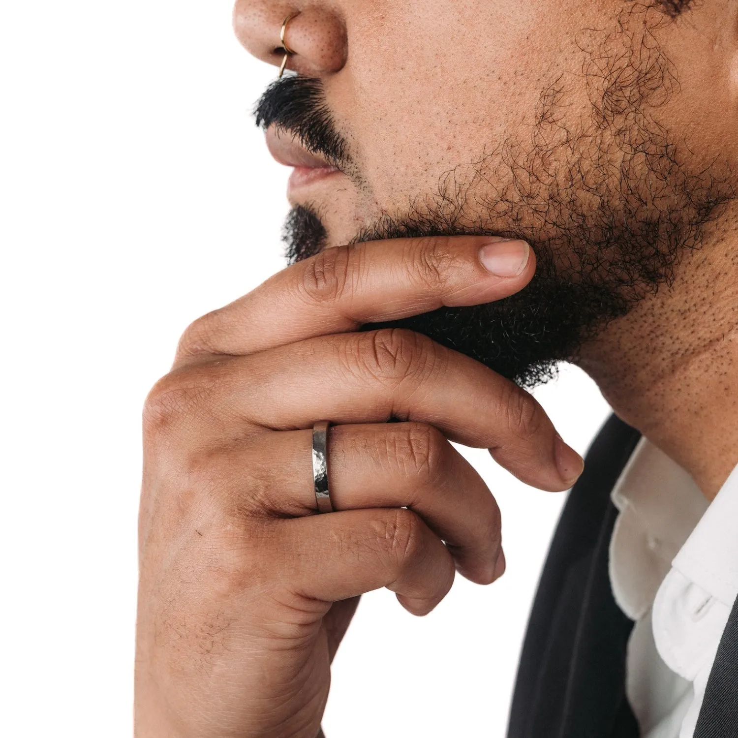 (In-Stock) The Arche | Hammered Titanium Ring - Size 8.25 | 4mm Wide