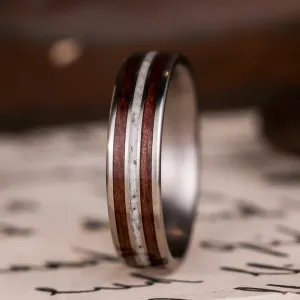 (In-Stock) The Stag | Men's Titanium Wedding Band with Walnut Wood & Elk Antler - Size 9.75 | 6mm Wide