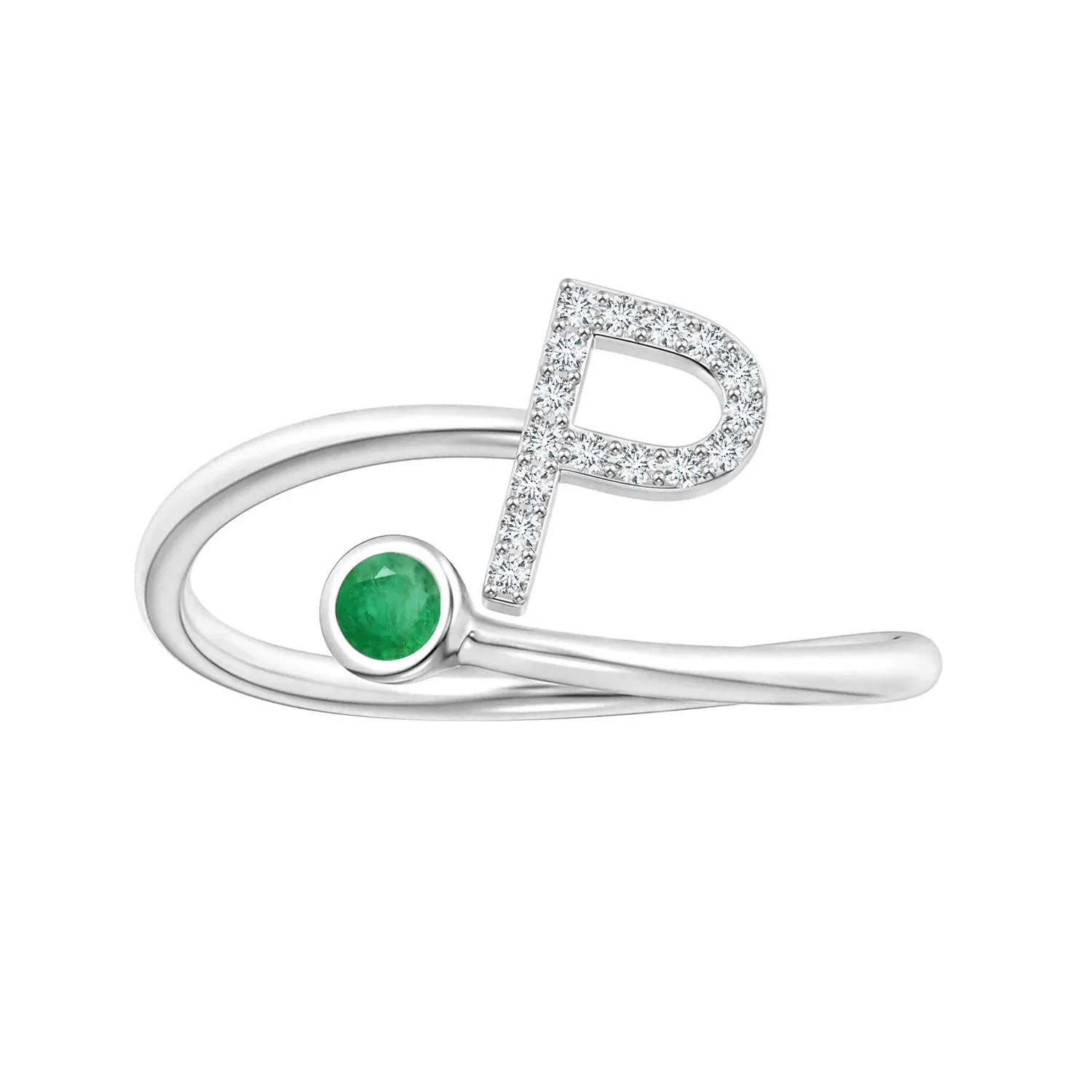 Initials Emerald Alphabet Ring