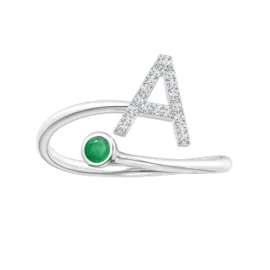 Initials Emerald Alphabet Ring
