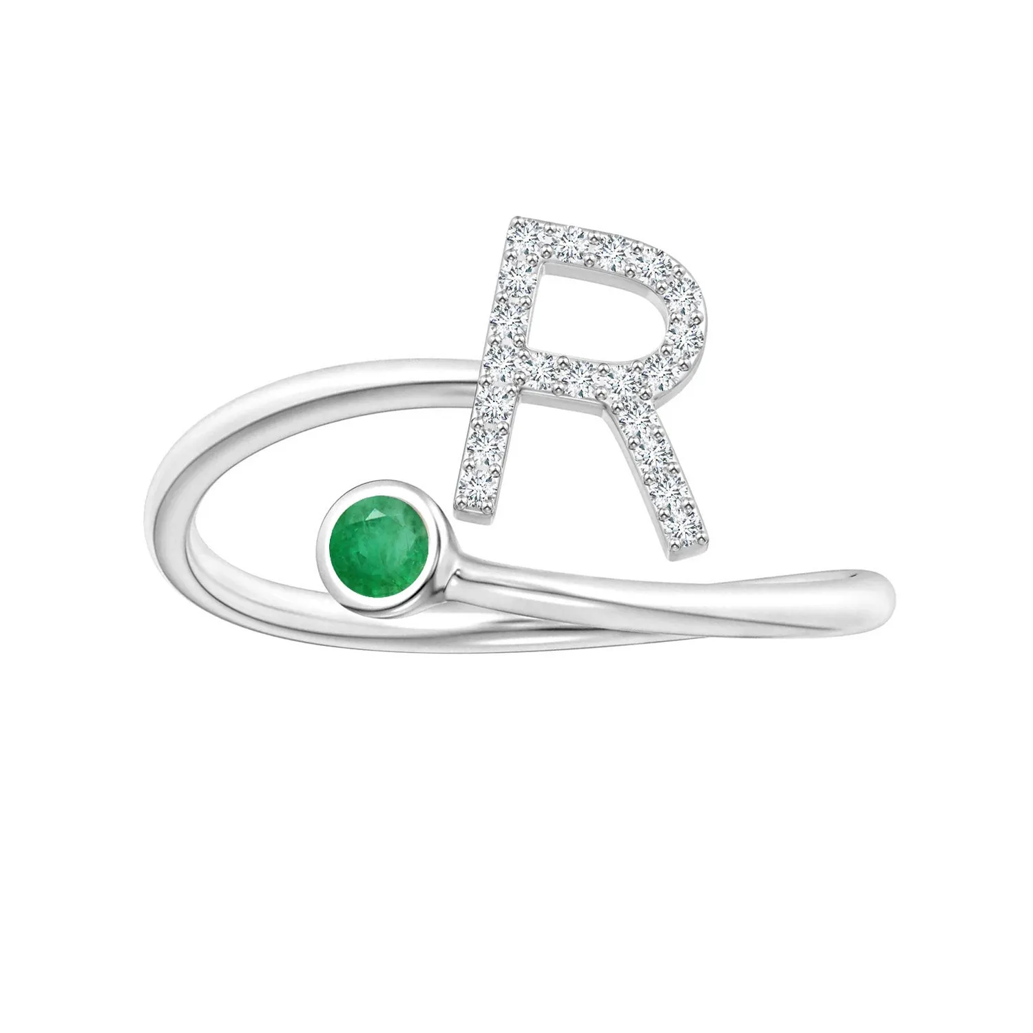 Initials Emerald Alphabet Ring