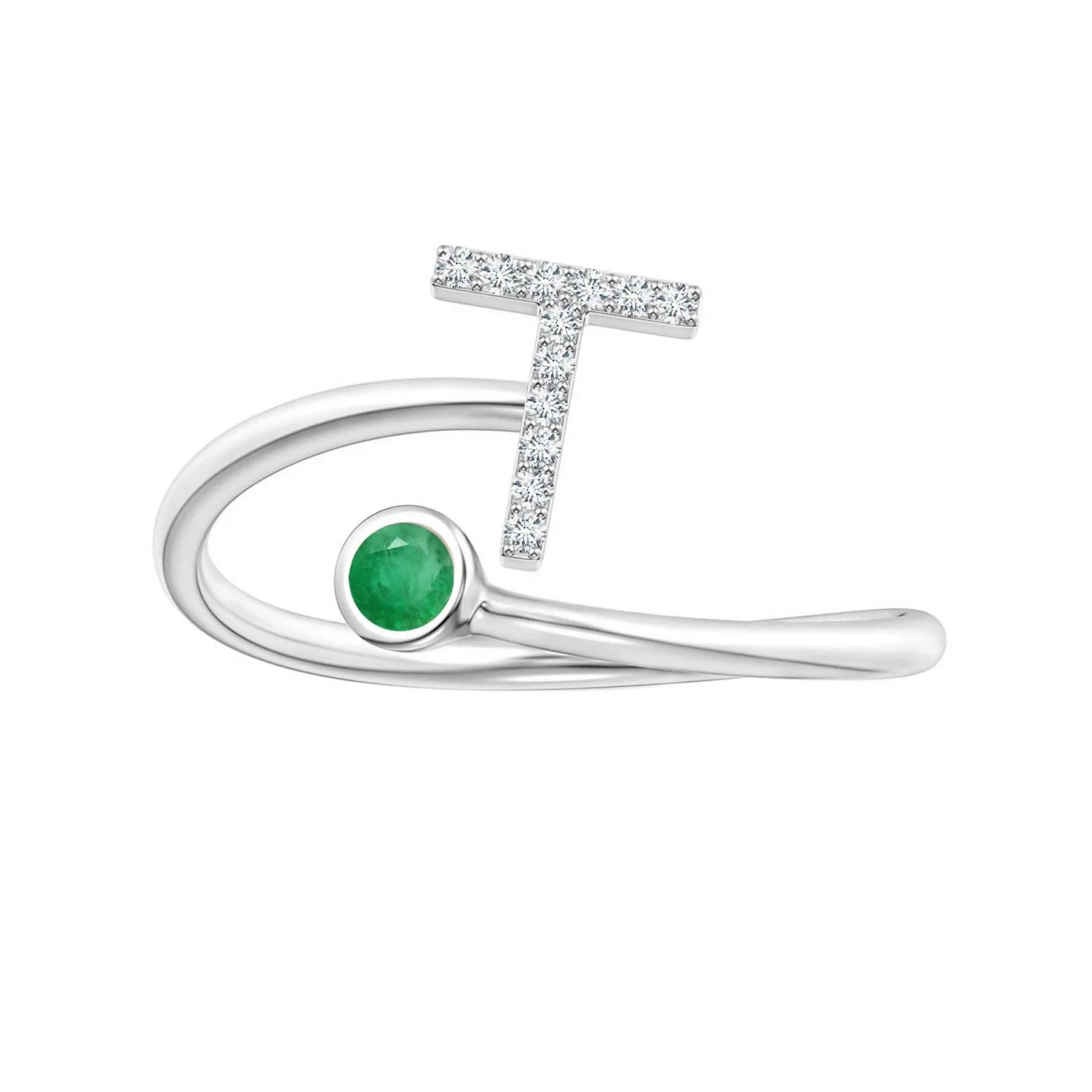 Initials Emerald Alphabet Ring